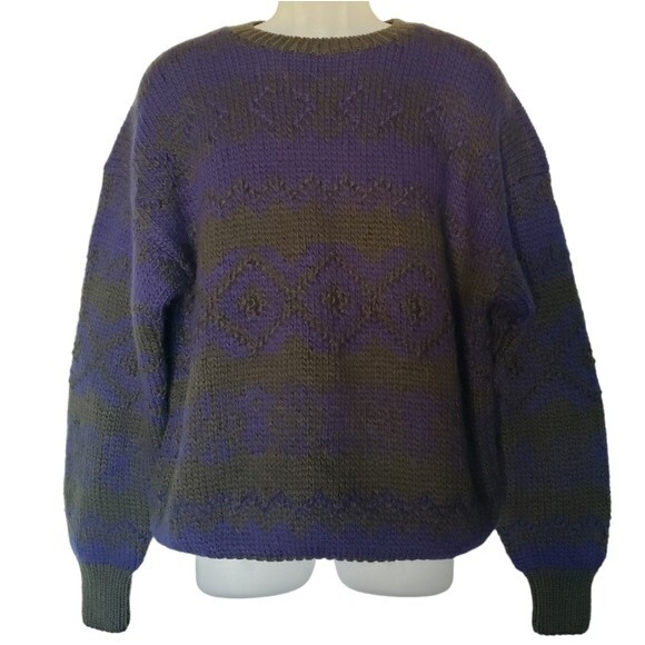 Vintage Claiborne Sweater Mens Size XL Wool Chunky Knitted By Hand Blue Green - Picture 9 of 9